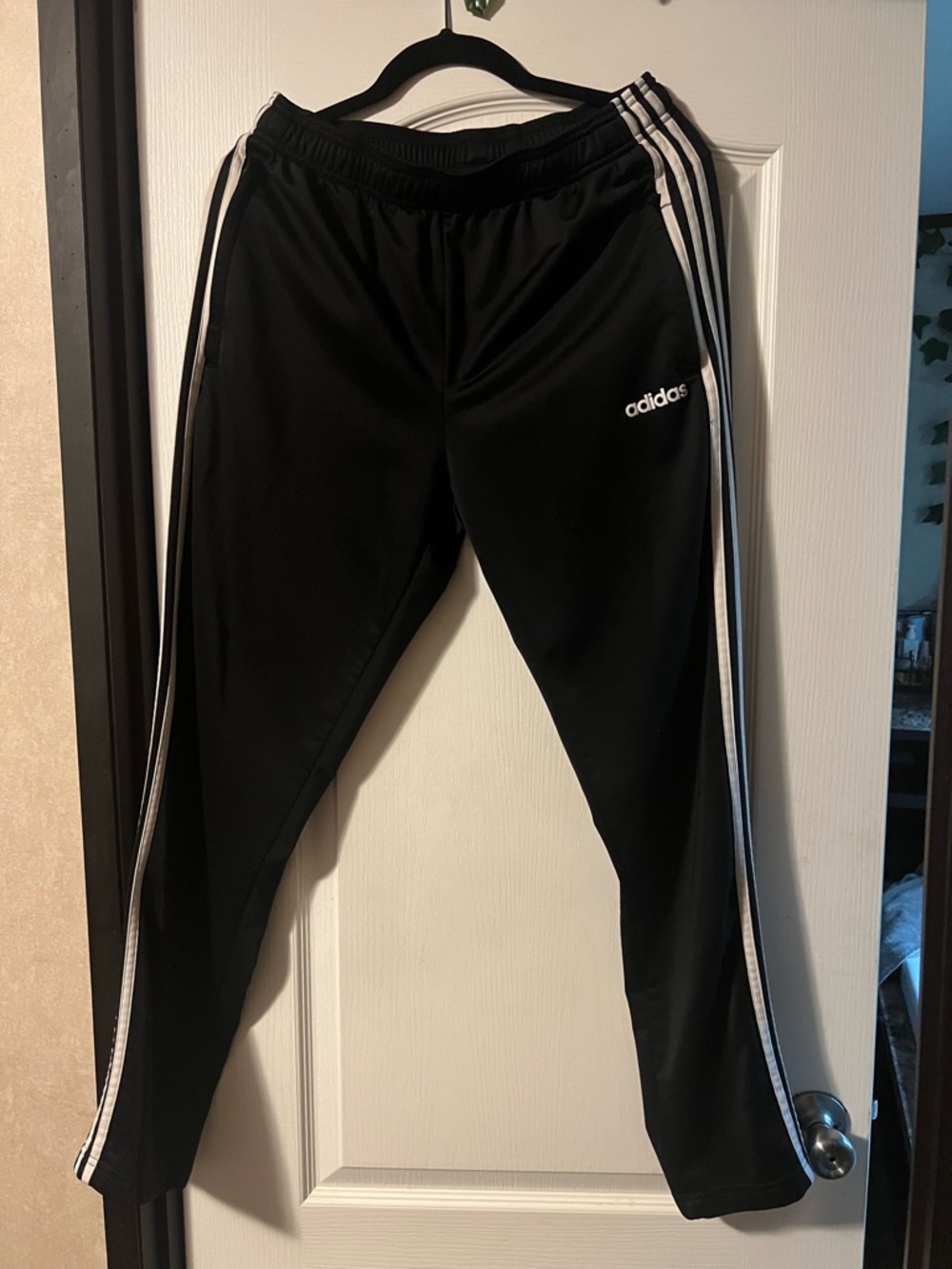 Adidas Black Track Pants with White Stripes
